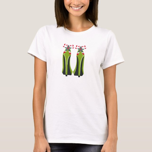Green High Heels with Candy Canes T-Shirt (Front)