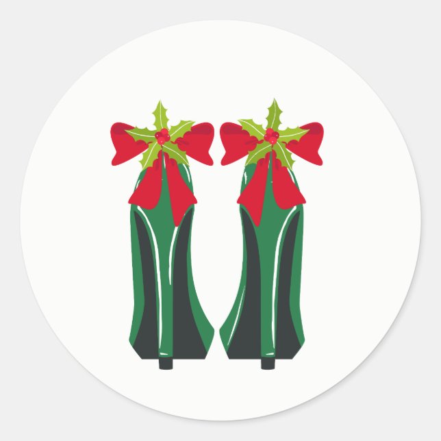 Green High Heels with Christmas Bows Classic Round Sticker (Front)