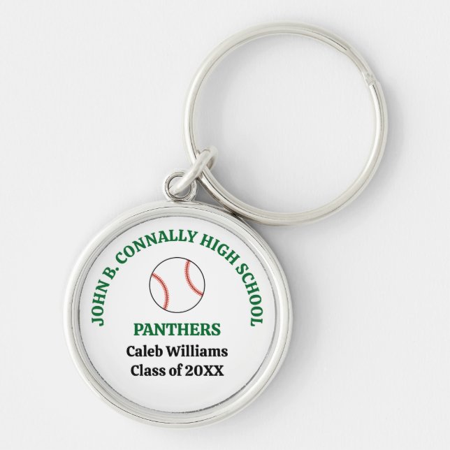 Green High School Baseball Player Personalised Key Ring (Front)