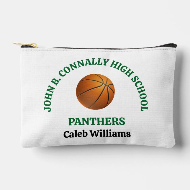 Green High School Basketball Player Personalised Accessory Pouch (Front)