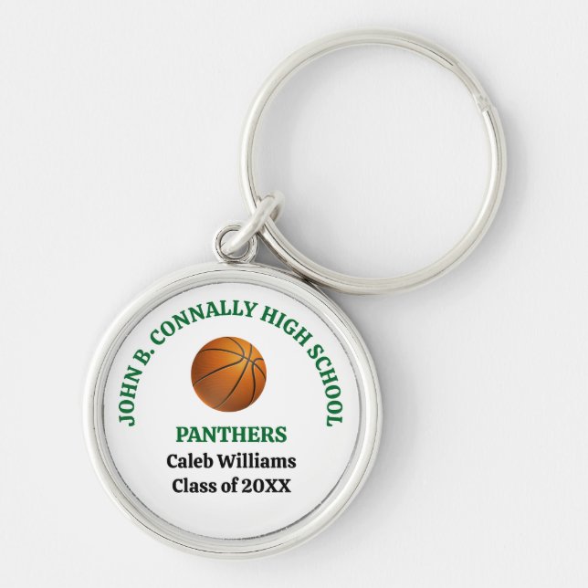 Green High School Basketball Player Personalised Key Ring (Front)