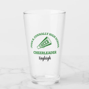 Green High School Cheerleader Personalised Glass