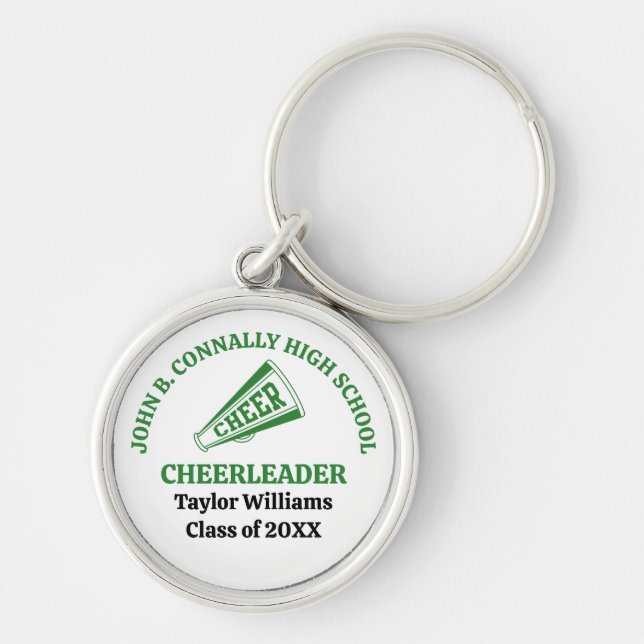 Green High School Cheerleader Personalised Key Ring (Front)