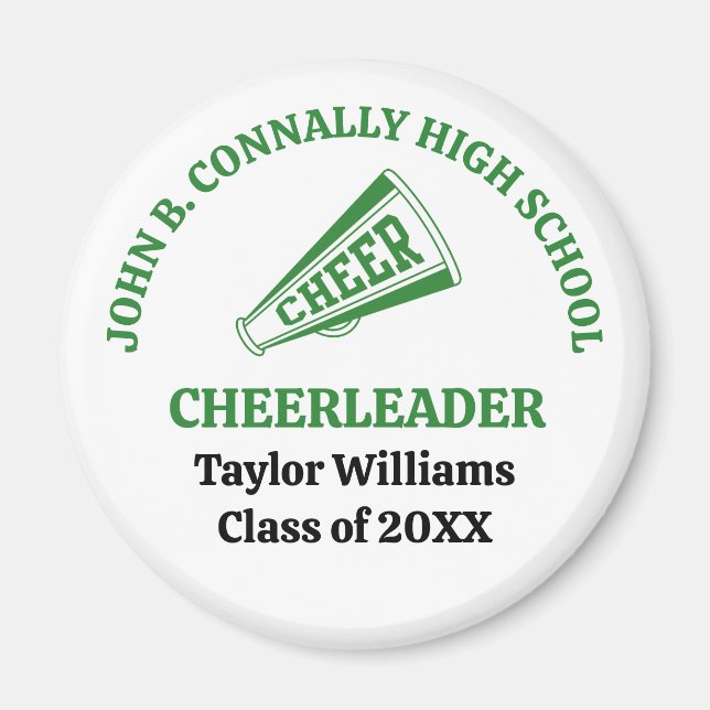 Green High School Cheerleader Personalised Magnet (Front)