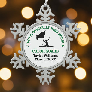 Green High School Colour Guard Personalised Snowflake Pewter Christmas Ornament