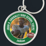 Green High School Football Player Photo Key Ring<br><div class="desc">This cool customised green high school football player photo keychain features white typography of your team and player name. Personalise with your athlete name next to the ball.</div>