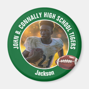 Green High School Football Player Photo Magnet