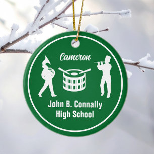 Green High School Marching Band Custom Christmas Ceramic Ornament