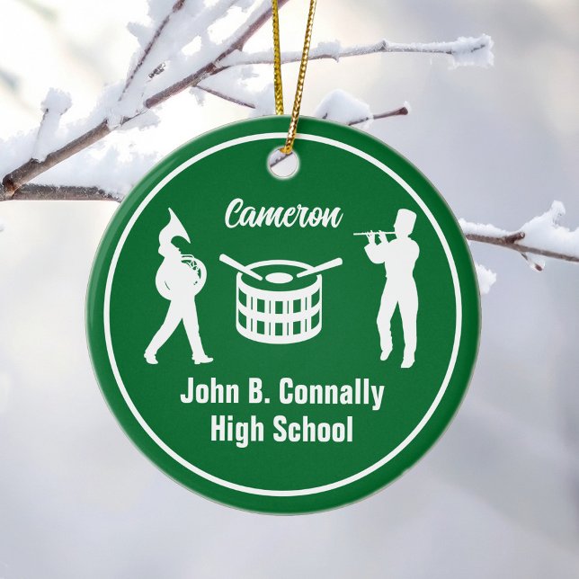Green High School Marching Band Custom Christmas Ceramic Ornament (Creator Uploaded)