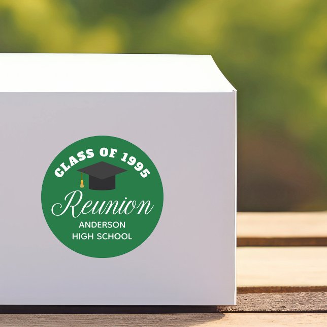 Green High School Reunion Personalised Party Classic Round Sticker (Creator Uploaded)
