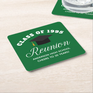 Green High School Reunion Personalised Party Square Paper Coaster