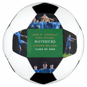Green High School Senior 4 Photo Cool Personalised Soccer Ball