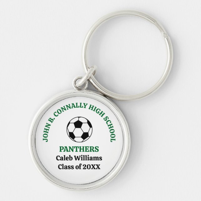 Green High School Soccer Team Personalised Key Ring (Front)
