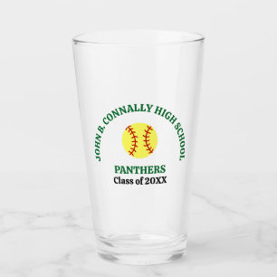 Green High School Softball Player Personalised Glass