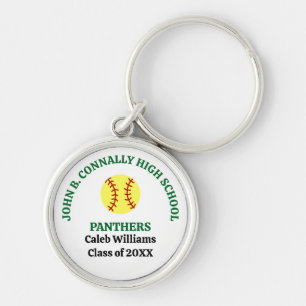 Green High School Softball Player Personalised Key Ring