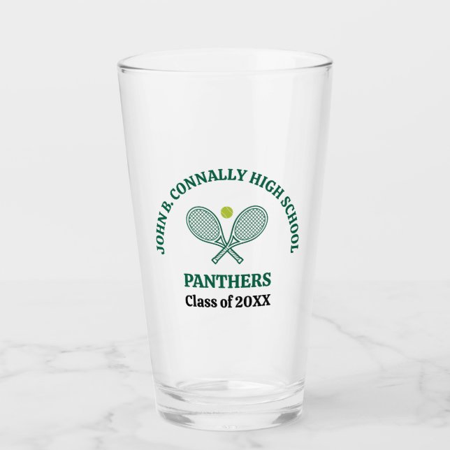 Green High School Tennis Player Personalised Glass (Front)