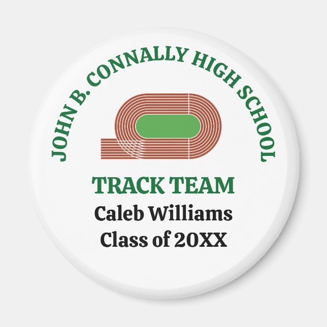Green High School Track Team Custom Runner Magnet (Front)