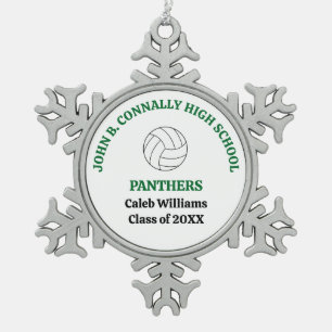 Green High School Volleyball Player Personalised Snowflake Pewter Christmas Ornament