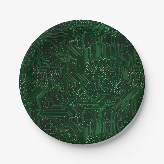 Green high tech chip technologies paper plate (Front)