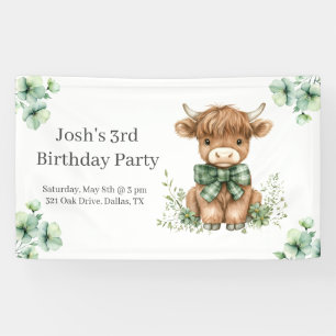 Green Highland Cow Birthday Party Banner