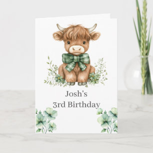 Green Highland Cow Birthday Party Invitation
