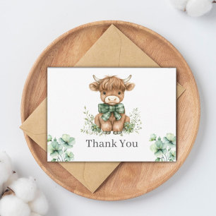 Green Highland Cow Flat Thank You Card