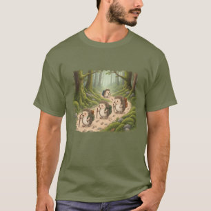 Green Hiking Hedgehogs Forest Cotton T-Shirt
