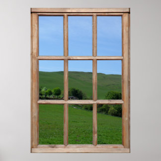 Green Hill View from a Window Poster