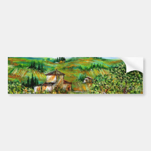 GREEN HILLS AND OLIVE TREES IN TUSCANY LANDSCAPE BUMPER STICKER