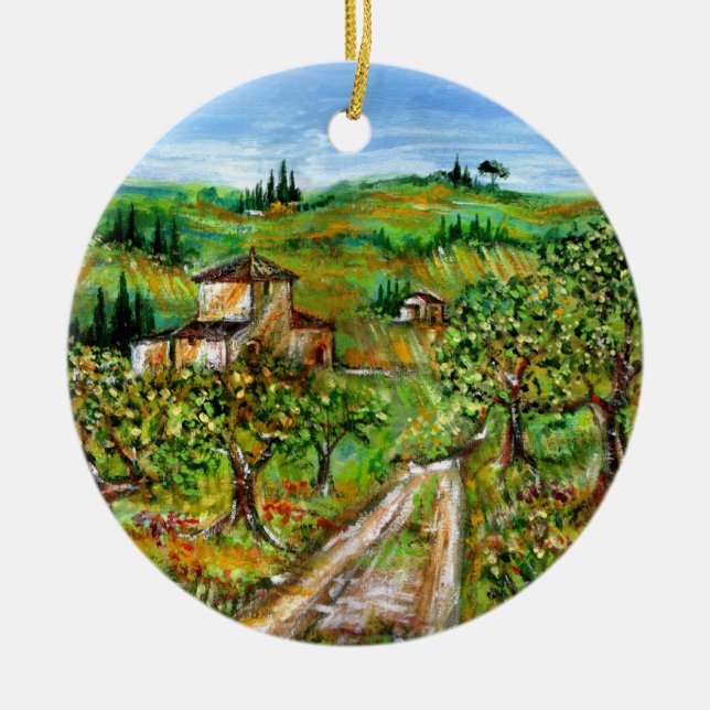 GREEN HILLS AND OLIVE TREES IN TUSCANY LANDSCAPE CERAMIC ORNAMENT (Front)