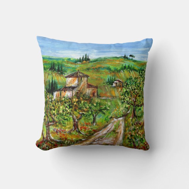 GREEN HILLS AND OLIVE TREES IN TUSCANY LANDSCAPE CUSHION (Front)