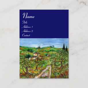 GREEN HILLS AND OLIVE TREES TUSCANY LANDSCAPE,Blue Business Card