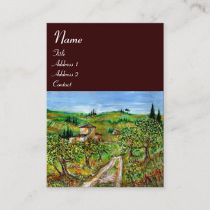 GREEN HILLS ,OLIVE TREES TUSCANY LANDSCAPE,Brown Business Card
