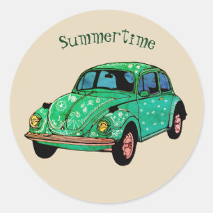 Green Hippie Car Mandala Art Summertime  Sticker