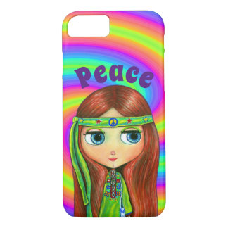Green Hippie Doll Girl Peace Sign Headband Cute iPhone 8/7 Case