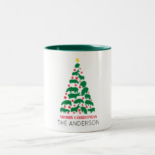 Green Hippo Christmas Tree Red Paw Two-Tone Coffee Mug