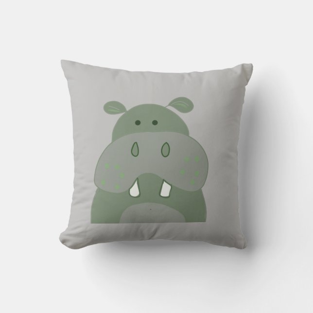 Green hippo fun nursery cushion (Front)