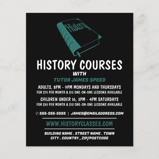 Green History Book, History Course Advertising Flyer (Front)