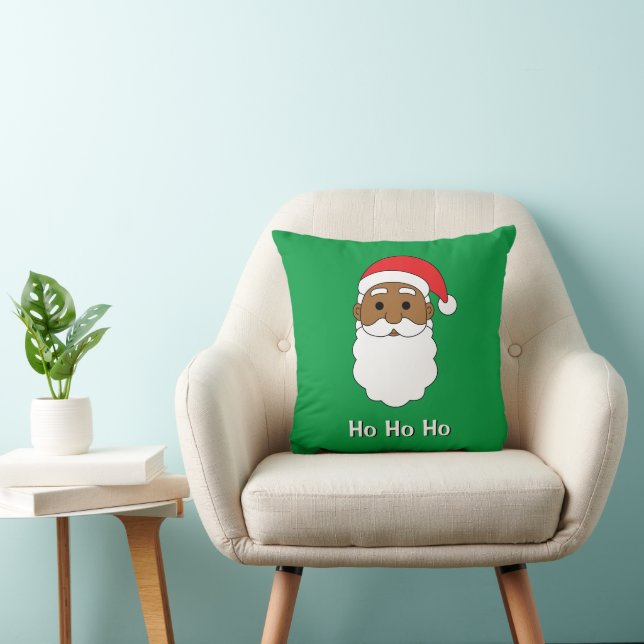 Green Ho Ho Ho African American Santa Claus Family Cushion (Chair)