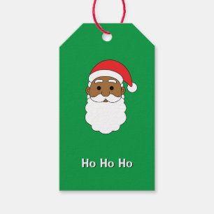 Green Ho Ho Ho African American Santa Claus Family Gift Tags