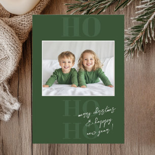 Green Ho Ho Ho and Photo Christmas  Invitation