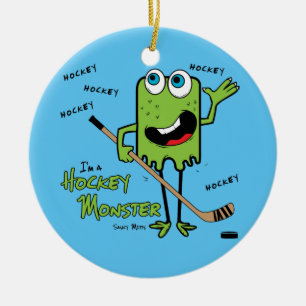 Green Hockey Monster Christmas Ornament