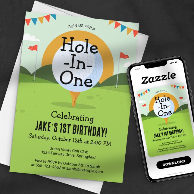 Green Hole-In-One Golf Birthday Par-tee Invitation (Creator Uploaded)