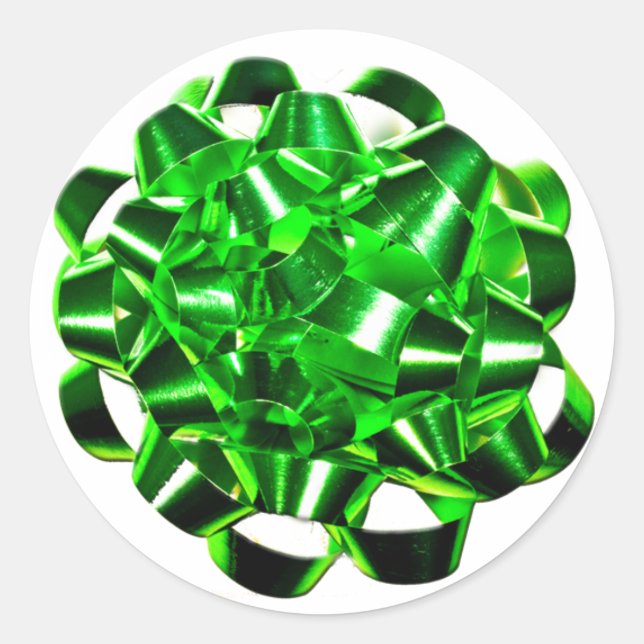 Green Holiday Bow Custom Christmas Card Stickers (Front)