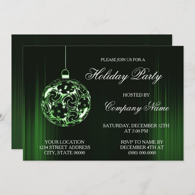 Green Holiday Christmas Ornament Invitation (Front/Back)