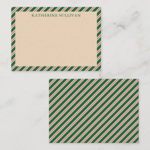 Green Holiday Christmas Pinstripes Flat Note Card