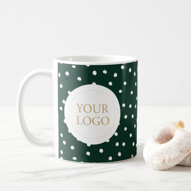 Green Holiday Confetti Simple Business Logo Custom Coffee Mug (With Donut)