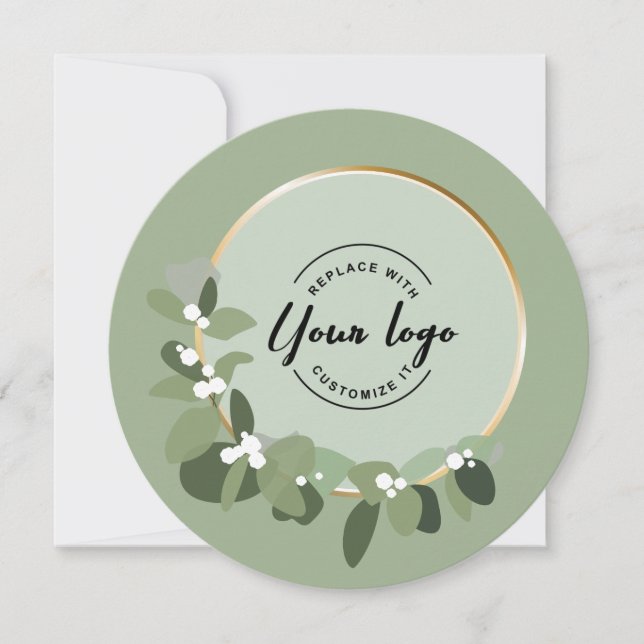 Green Holiday Corporate Wreath Custom Logo Unique (Front)