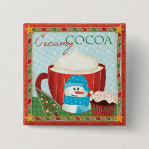 Green Holiday Cup with Hot Cocoa 15 Cm Square Badge