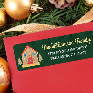 Green Holiday Gingerbread House Rustic Script Cute Return Address Label